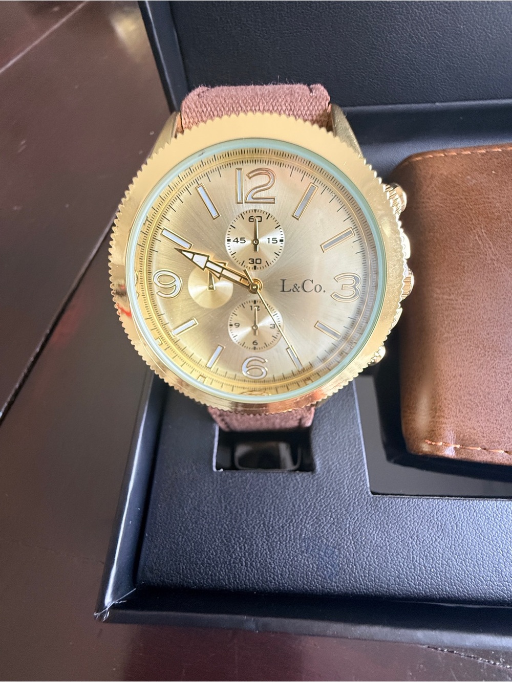 L&Co. Timepieces NIB Gold Watch
 & Vegan embossed Leather Wallet
 Gift Set  $39